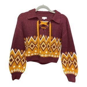 Junior' SO lace up fair isle sweater size S